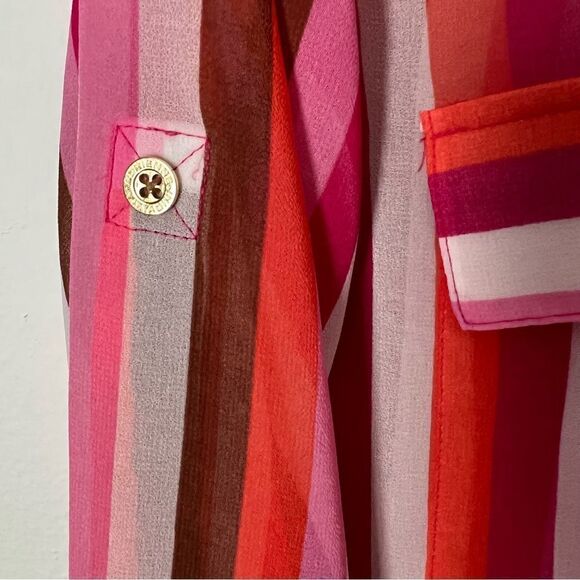 Adrienne Vittadini Sheer Long Sleeve Stripe Top - Picture 6 of 7